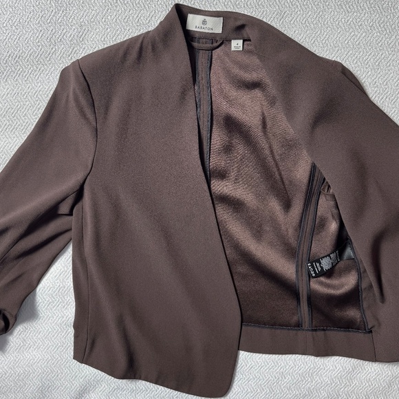 Babaton Power Waist Blazer Open-front Crepe Rich Mocha Brown Size 4 - Picture 7 of 12
